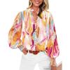 imageBTFBM Spring Fashion 2025 Button Down Long Sleeve Blouses for Women Dressy Casual V Neck Loose Printed Boho Tops ShirtsOrange Pink