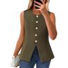 imageBTFBM Summer Sleeveless Blazer Vest For Women Dressy Button Down Round Neck Business Casual Outfits Work Suit Vests TopsArmy Green