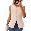imageBTFBM Summer Sleeveless Blazer Vest For Women Dressy Button Down Round Neck Business Casual Outfits Work Suit Vests TopsBeige