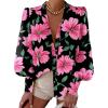 imageBTFBM Women Fashion Button Down Shirts Lapel V Neck Printed Solid Boho Long Sleeve Blouses Dressy Casual Summer Fall TopBig Floral Black Pink