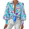 imageBTFBM Women Fashion Button Down Shirts Lapel V Neck Printed Solid Boho Long Sleeve Blouses Dressy Casual Summer Fall TopMulti Green Blue
