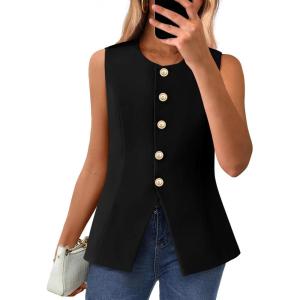 imageBTFBM Summer Sleeveless Blazer Vest For Women Dressy Button Down Round Neck Business Casual Outfits Work Suit Vests TopsBlack