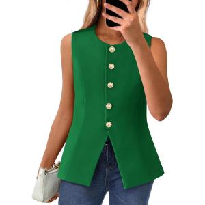imageBTFBM Summer Sleeveless Blazer Vest For Women Dressy Button Down Round Neck Business Casual Outfits Work Suit Vests TopsBright Green