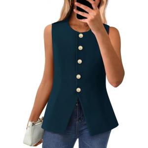 imageBTFBM Summer Sleeveless Blazer Vest For Women Dressy Button Down Round Neck Business Casual Outfits Work Suit Vests TopsDark Blue