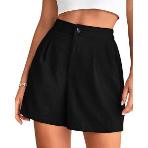 imageBTFBM Womens Shorts Dressy Casual Summer 2025 High Waisted Tailored Pleated Business Work Trouser Shorts with PocketsBlack