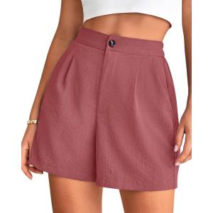 imageBTFBM Womens Shorts Dressy Casual Summer 2025 High Waisted Tailored Pleated Business Work Trouser Shorts with PocketsDusty Pink