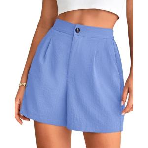imageBTFBM Womens Shorts Dressy Casual Summer 2025 High Waisted Tailored Pleated Business Work Trouser Shorts with PocketsLight Blue