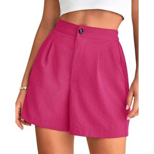imageBTFBM Womens Shorts Dressy Casual Summer 2025 High Waisted Tailored Pleated Business Work Trouser Shorts with PocketsRose Red