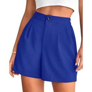 imageBTFBM Womens Shorts Dressy Casual Summer 2025 High Waisted Tailored Pleated Business Work Trouser Shorts with PocketsRoyal Blue