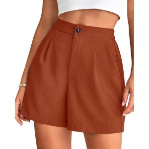 imageBTFBM Womens Shorts Dressy Casual Summer 2025 High Waisted Tailored Pleated Business Work Trouser Shorts with PocketsRust Red