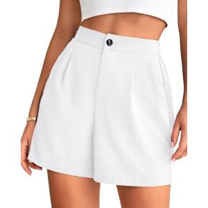 imageBTFBM Womens Shorts Dressy Casual Summer 2025 High Waisted Tailored Pleated Business Work Trouser Shorts with PocketsWhite