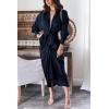 imageBTFBM Women Long Sleeve Satin Dress 2025 Summer Spring Lapel V Neck Button Down Elegant Belted Ruched Maxi Shirt DressesNavy