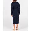 imageBTFBM Women Long Sleeve Satin Dress 2025 Summer Spring Lapel V Neck Button Down Elegant Belted Ruched Maxi Shirt DressesNavy