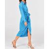 imageBTFBM Women Long Sleeve Satin Dress 2025 Summer Spring Lapel V Neck Button Down Elegant Belted Ruched Maxi Shirt DressesSolid Aqua Blue