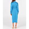 imageBTFBM Women Long Sleeve Satin Dress 2025 Summer Spring Lapel V Neck Button Down Elegant Belted Ruched Maxi Shirt DressesSolid Aqua Blue