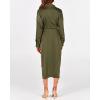 imageBTFBM Women Long Sleeve Satin Dress 2025 Summer Spring Lapel V Neck Button Down Elegant Belted Ruched Maxi Shirt DressesSolid Army Green