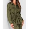 imageBTFBM Women Long Sleeve Satin Dress 2025 Summer Spring Lapel V Neck Button Down Elegant Belted Ruched Maxi Shirt DressesSolid Army Green