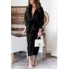 imageBTFBM Women Long Sleeve Satin Dress 2025 Summer Spring Lapel V Neck Button Down Elegant Belted Ruched Maxi Shirt DressesSolid Black