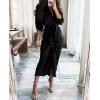 imageBTFBM Women Long Sleeve Satin Dress 2025 Summer Spring Lapel V Neck Button Down Elegant Belted Ruched Maxi Shirt DressesSolid Black