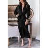 imageBTFBM Women Long Sleeve Satin Dress 2025 Summer Spring Lapel V Neck Button Down Elegant Belted Ruched Maxi Shirt DressesSolid Black