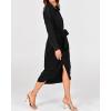 imageBTFBM Women Long Sleeve Satin Dress 2025 Summer Spring Lapel V Neck Button Down Elegant Belted Ruched Maxi Shirt DressesSolid Black