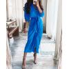 imageBTFBM Women Long Sleeve Satin Dress 2025 Summer Spring Lapel V Neck Button Down Elegant Belted Ruched Maxi Shirt DressesSolid Brilliant Blue