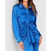 imageBTFBM Women Long Sleeve Satin Dress 2025 Summer Spring Lapel V Neck Button Down Elegant Belted Ruched Maxi Shirt DressesSolid Brilliant Blue