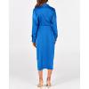imageBTFBM Women Long Sleeve Satin Dress 2025 Summer Spring Lapel V Neck Button Down Elegant Belted Ruched Maxi Shirt DressesSolid Brilliant Blue