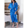 imageBTFBM Women Long Sleeve Satin Dress 2025 Summer Spring Lapel V Neck Button Down Elegant Belted Ruched Maxi Shirt DressesSolid Brilliant Blue