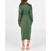 imageBTFBM Women Long Sleeve Satin Dress 2025 Summer Spring Lapel V Neck Button Down Elegant Belted Ruched Maxi Shirt DressesSolid Dark Army Green