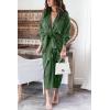 imageBTFBM Women Long Sleeve Satin Dress 2025 Summer Spring Lapel V Neck Button Down Elegant Belted Ruched Maxi Shirt DressesSolid Dark Army Green