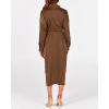 imageBTFBM Women Long Sleeve Satin Dress 2025 Summer Spring Lapel V Neck Button Down Elegant Belted Ruched Maxi Shirt DressesSolid Dark Brown