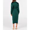 imageBTFBM Women Long Sleeve Satin Dress 2025 Summer Spring Lapel V Neck Button Down Elegant Belted Ruched Maxi Shirt DressesSolid Dark Green