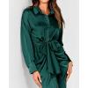 imageBTFBM Women Long Sleeve Satin Dress 2025 Summer Spring Lapel V Neck Button Down Elegant Belted Ruched Maxi Shirt DressesSolid Dark Green