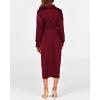 imageBTFBM Women Long Sleeve Satin Dress 2025 Summer Spring Lapel V Neck Button Down Elegant Belted Ruched Maxi Shirt DressesSolid Dark Wine Red
