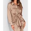 imageBTFBM Women Long Sleeve Satin Dress 2025 Summer Spring Lapel V Neck Button Down Elegant Belted Ruched Maxi Shirt DressesSolid Light Khaki