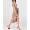 imageBTFBM Women Long Sleeve Satin Dress 2025 Summer Spring Lapel V Neck Button Down Elegant Belted Ruched Maxi Shirt DressesSolid Light Khaki