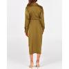 imageBTFBM Women Long Sleeve Satin Dress 2025 Summer Spring Lapel V Neck Button Down Elegant Belted Ruched Maxi Shirt DressesSolid Olive Green
