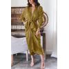 imageBTFBM Women Long Sleeve Satin Dress 2025 Summer Spring Lapel V Neck Button Down Elegant Belted Ruched Maxi Shirt DressesSolid Olive Green