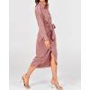 imageBTFBM Women Long Sleeve Satin Dress 2025 Summer Spring Lapel V Neck Button Down Elegant Belted Ruched Maxi Shirt DressesSolid Pink