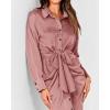 imageBTFBM Women Long Sleeve Satin Dress 2025 Summer Spring Lapel V Neck Button Down Elegant Belted Ruched Maxi Shirt DressesSolid Pink