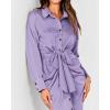 imageBTFBM Women Long Sleeve Satin Dress 2025 Summer Spring Lapel V Neck Button Down Elegant Belted Ruched Maxi Shirt DressesSolid Purple