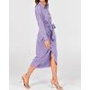 imageBTFBM Women Long Sleeve Satin Dress 2025 Summer Spring Lapel V Neck Button Down Elegant Belted Ruched Maxi Shirt DressesSolid Purple