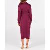 imageBTFBM Women Long Sleeve Satin Dress 2025 Summer Spring Lapel V Neck Button Down Elegant Belted Ruched Maxi Shirt DressesSolid Purple Red