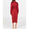 imageBTFBM Women Long Sleeve Satin Dress 2025 Summer Spring Lapel V Neck Button Down Elegant Belted Ruched Maxi Shirt DressesSolid Red