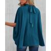 imageBTFBM Women Mock Neck Summer Tops 2025 Spring Batwing Short Sleeve Loose High Low Hem Casual Oversized Blouses ShirtsSolid Dark Blue