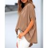imageBTFBM Women Mock Neck Summer Tops 2025 Spring Batwing Short Sleeve Loose High Low Hem Casual Oversized Blouses ShirtsSolid Khaki