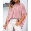 imageBTFBM Women Mock Neck Summer Tops 2025 Spring Batwing Short Sleeve Loose High Low Hem Casual Oversized Blouses ShirtsSolid Pink