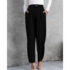 imageBTFBM Womens 2025 Casual Button Down Pants Elastic High Waist Business Work Trousers Long Straight Slacks with PocketsBlack