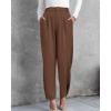 imageBTFBM Womens 2025 Casual Button Down Pants Elastic High Waist Business Work Trousers Long Straight Slacks with PocketsBrown